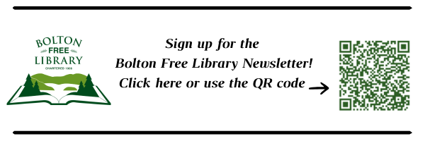 Logo Image with QR Code for Bolton Free Library Newsletter Sign Up